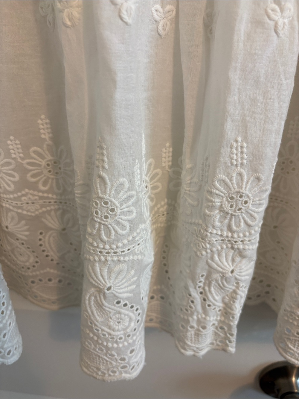 White Sleeveless Embroidered Cotton Dress - Picture 4 of 6